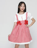 Sweet Miss Short Sleeve Midi Dress Overall Kotak Leher Renda Tangan Karet