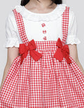 Sweet Miss Short Sleeve Midi Dress Overall Kotak Leher Renda Tangan Karet