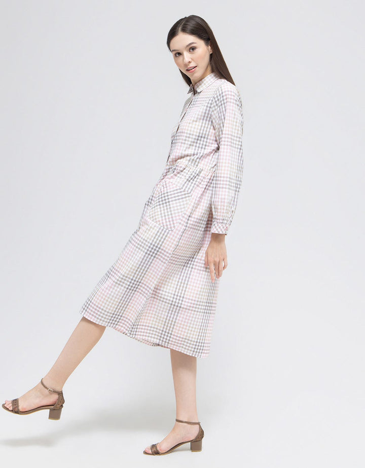 Triset Casual Full Checks Midi Dress for Women