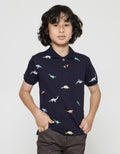 Little M Dino Print Kaus Kerah Anak Laki-laki