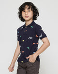 Little M Dino Print Kaus Kerah Anak Laki-laki
