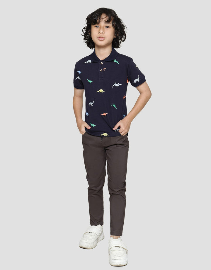 Little M Dino Print Kaus Kerah Anak Laki-laki