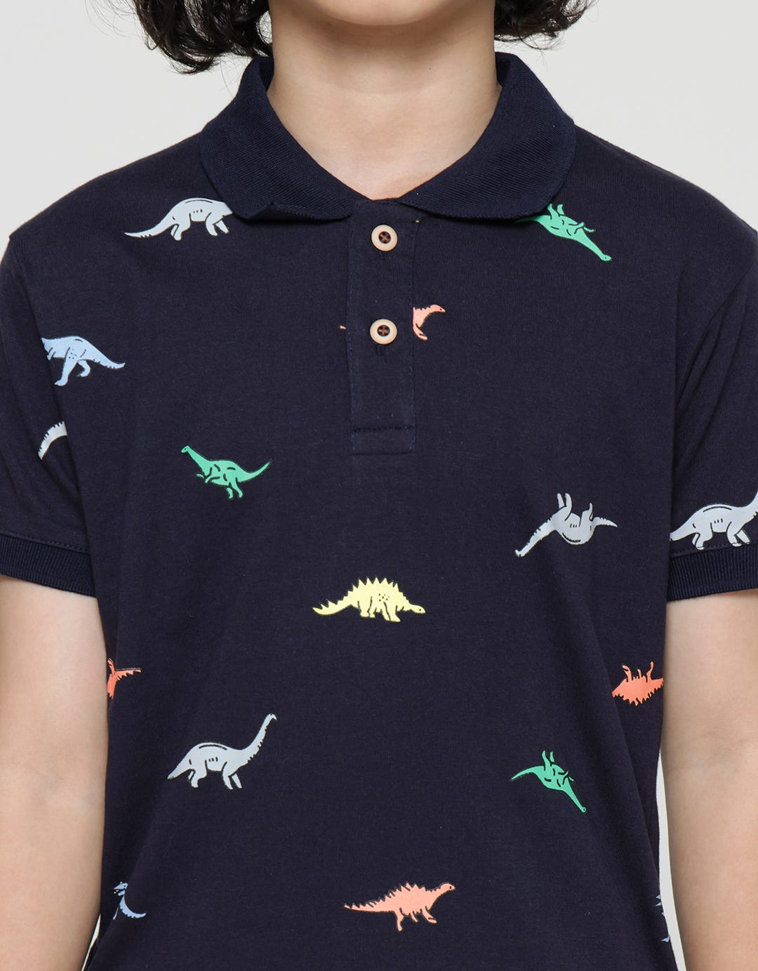 Little M Dino Print Kaus Kerah Anak Laki-laki