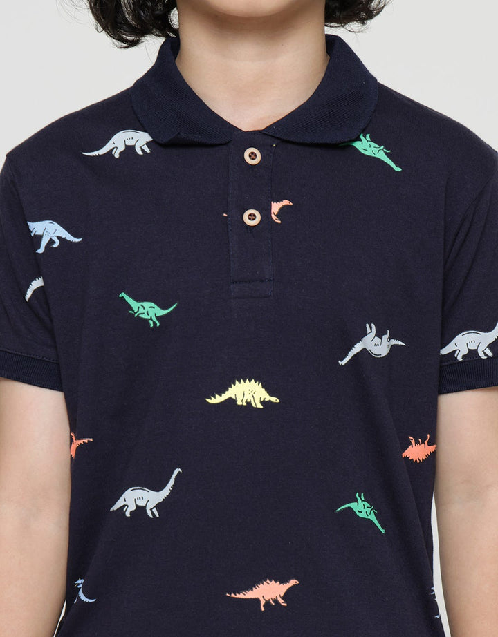 Little M Dino Print Kaus Kerah Anak Laki-laki