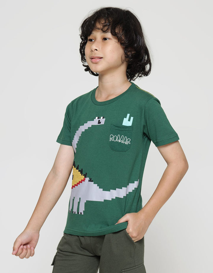 Little M Short Sleeve T-Shirt Dino Pixel Bordir Kntong Sablon Roar