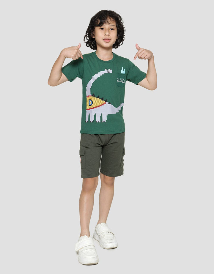 Little M Short Sleeve T-Shirt Dino Pixel Bordir Kntong Sablon Roar