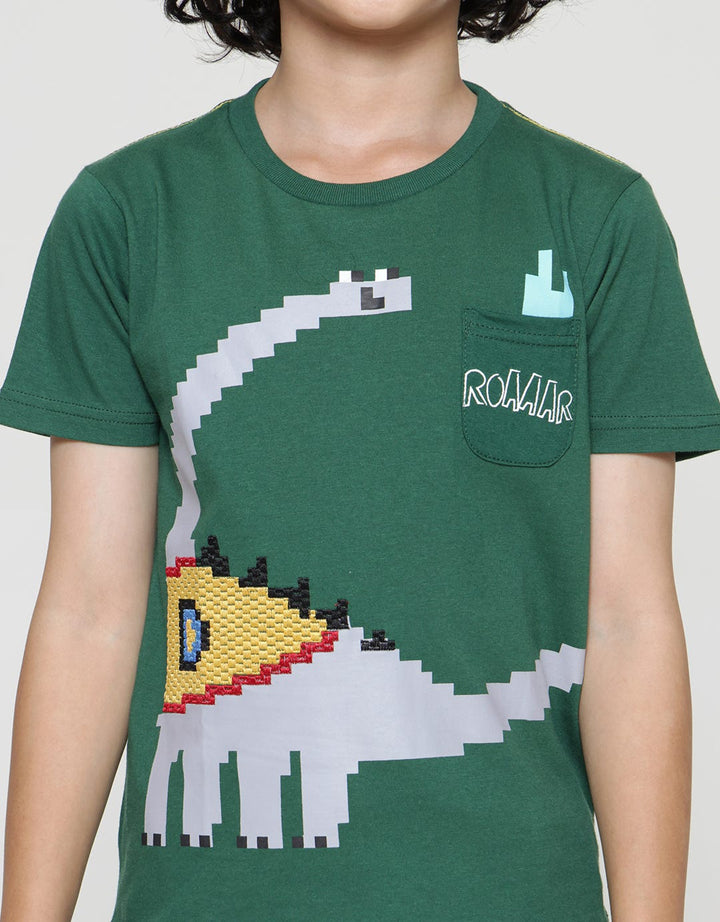 Little M Short Sleeve T-Shirt Dino Pixel Bordir Kntong Sablon Roar