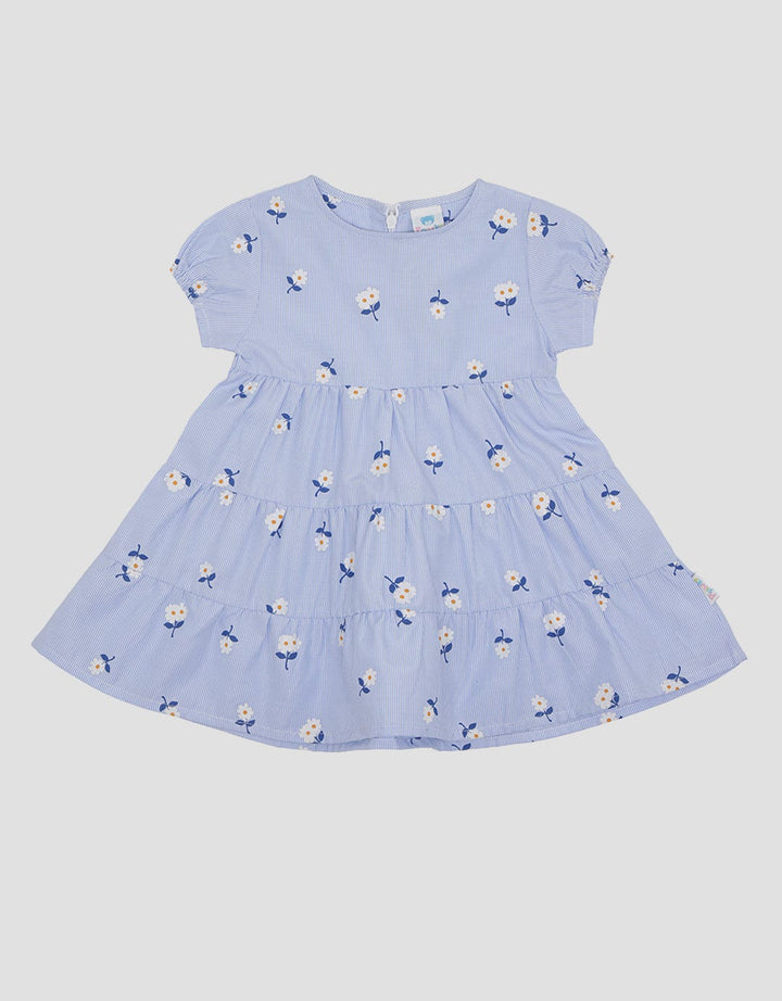 Pipiniko Short Sleeve Midi Dress Stripes Print Flower