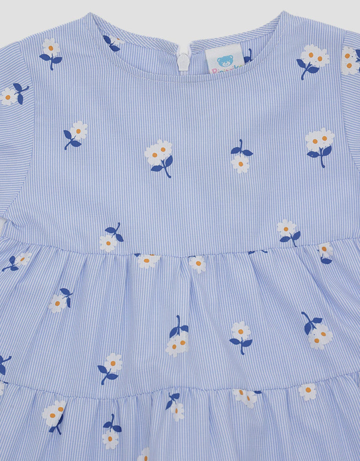 Pipiniko Short Sleeve Midi Dress Stripes Print Flower