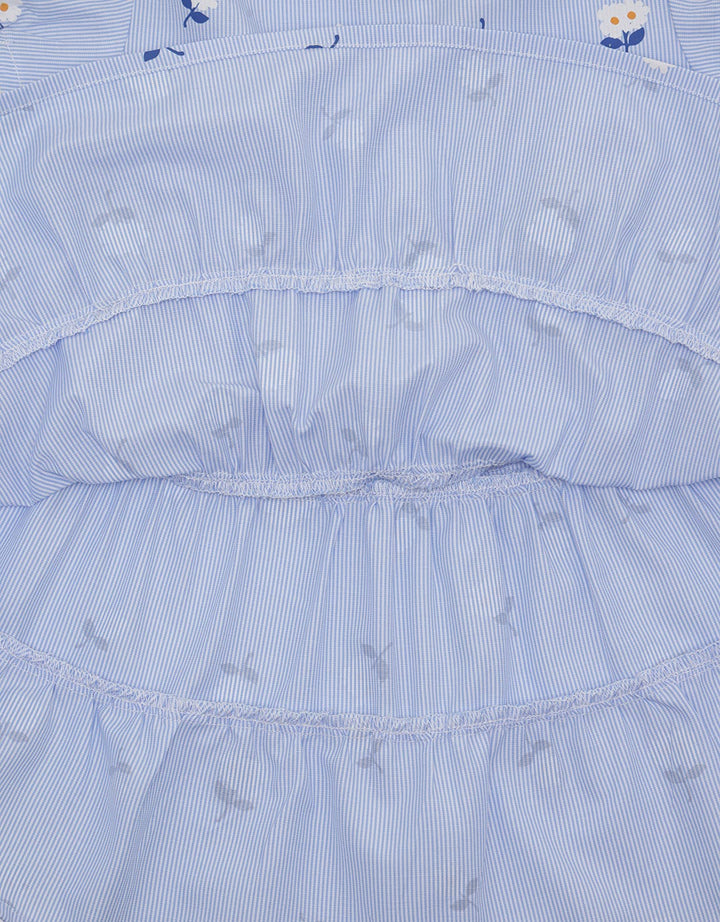Pipiniko Short Sleeve Midi Dress Stripes Print Flower