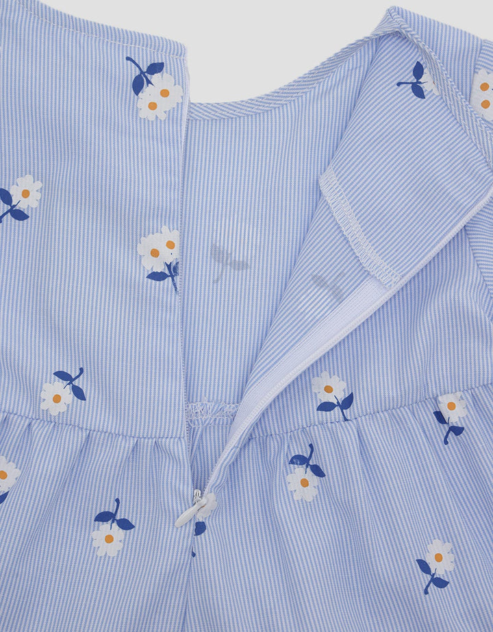 Pipiniko Short Sleeve Midi Dress Stripes Print Flower
