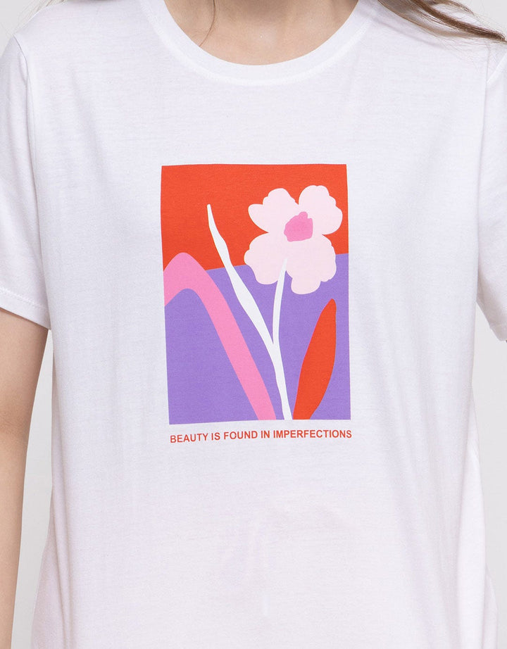 Details Short Sleeve T-Shirt Regular Tee Flower Block Print
