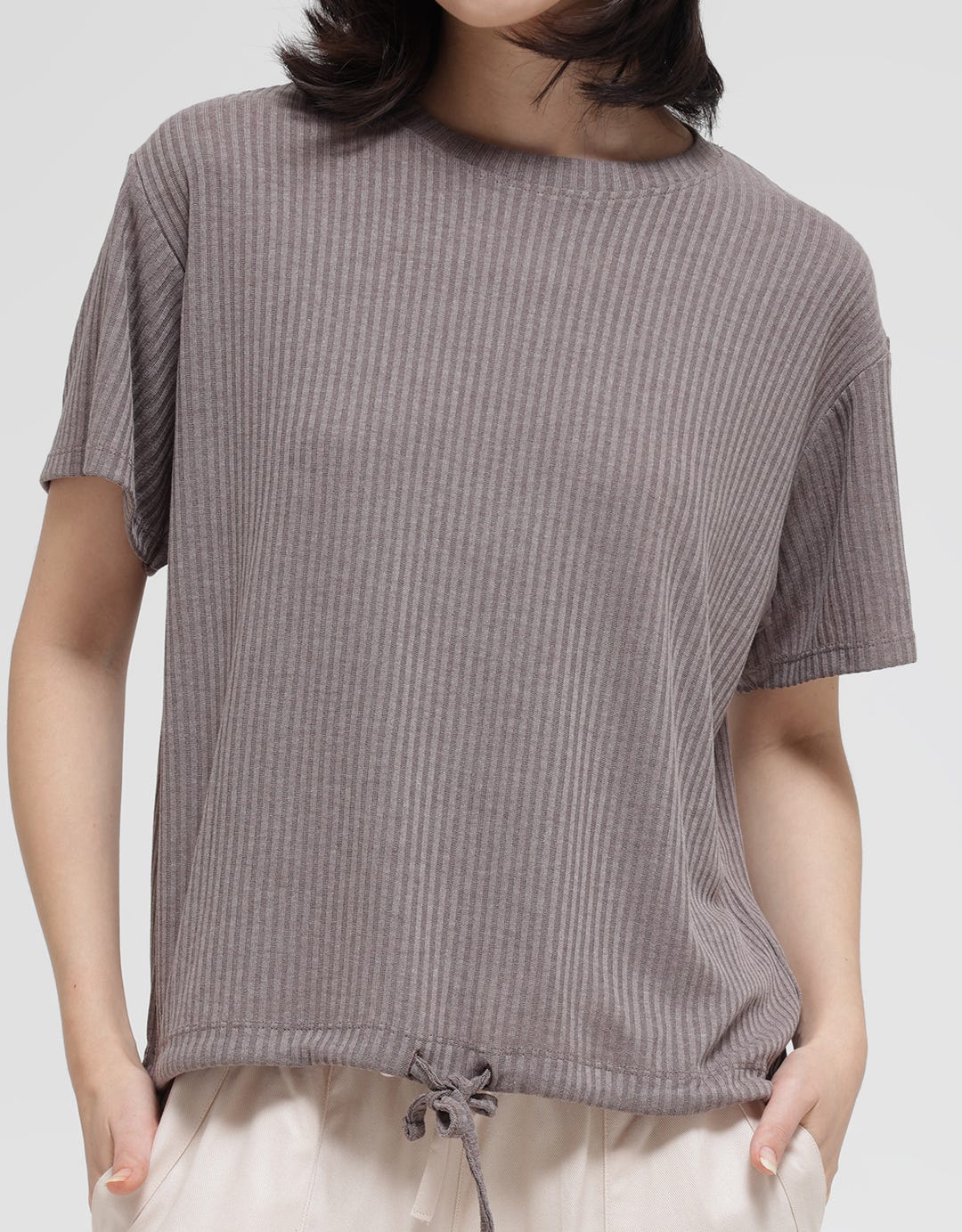 Details Front String Women's Plain T-shirt