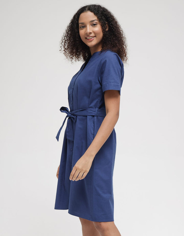 Connexion Short Sleeve Midi Dress V Neck W Belt