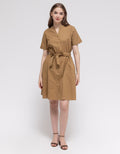 Connexion Short Sleeve Midi Dress V Neck W Belt