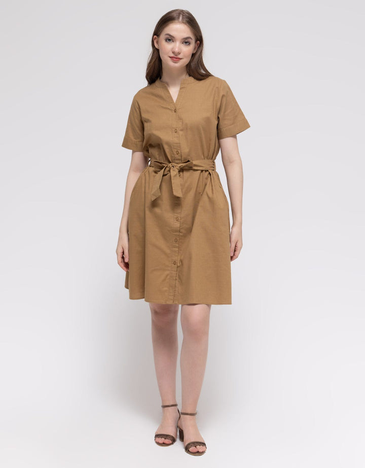 Connexion Short Sleeve Midi Dress V Neck W Belt