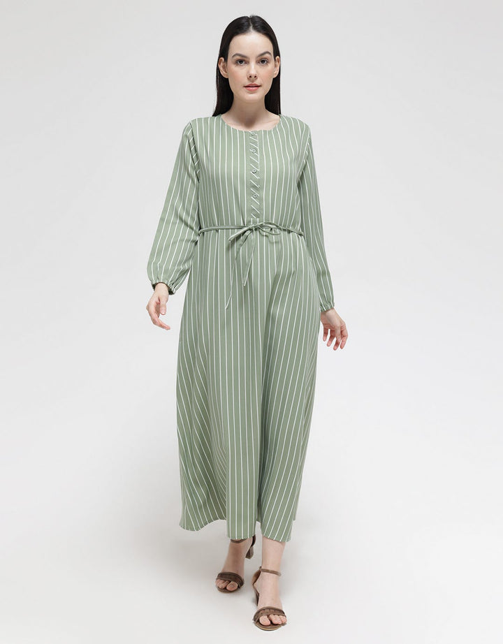 Anyday Long Sleeve Maxi Dress Stripe Print With Belt