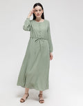 Anyday Long Sleeve Maxi Dress Stripe Print With Belt