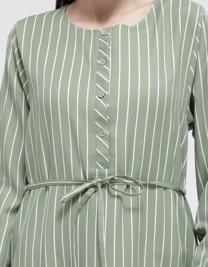 Anyday Long Sleeve Maxi Dress Stripe Print With Belt