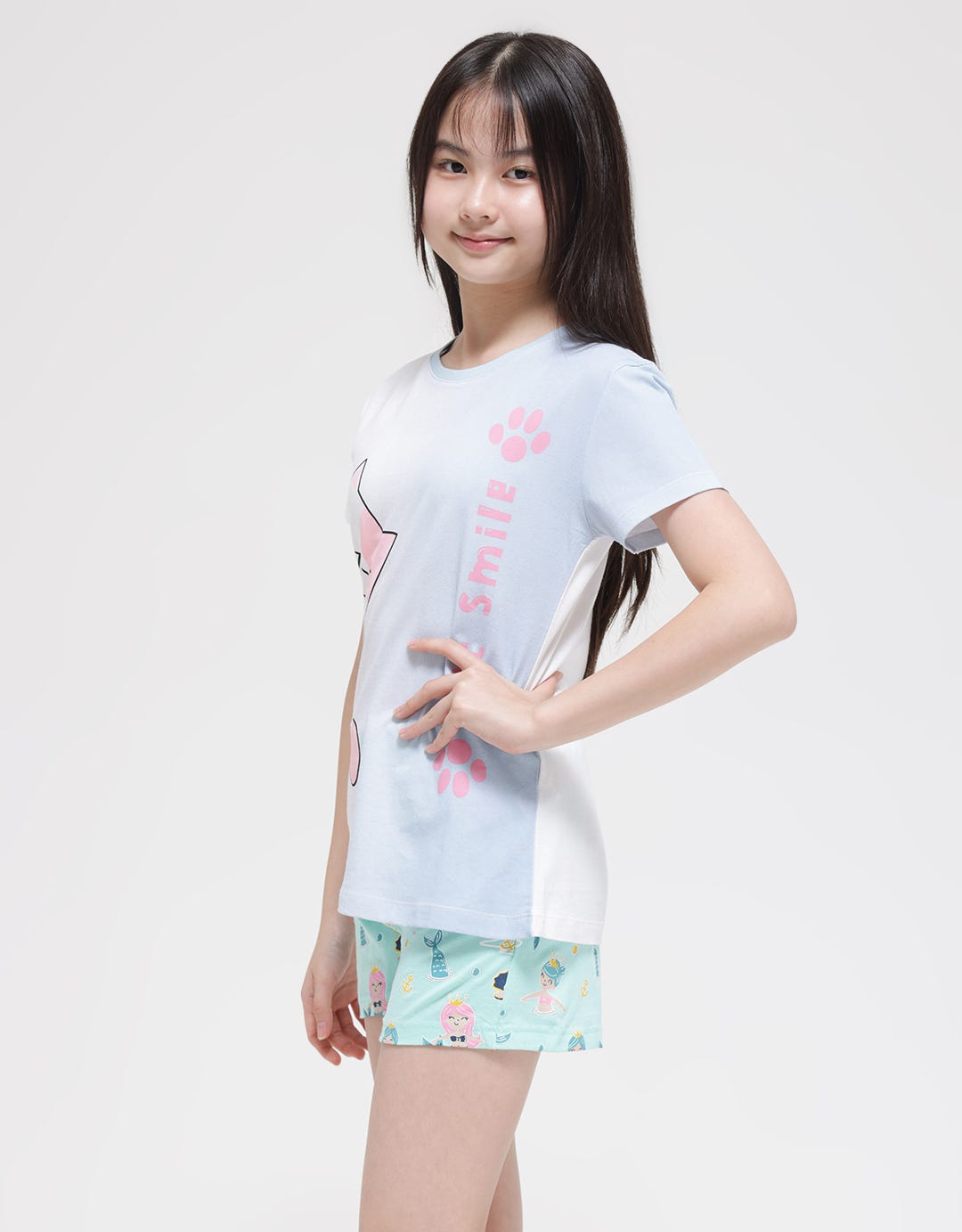 Aero Short Sleeve T-Shirt Print Tye Dye Cat Smile