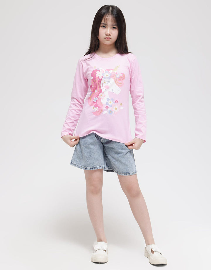 Aero Long Sleeve T-Shirt Print Unicorn Pink Flower