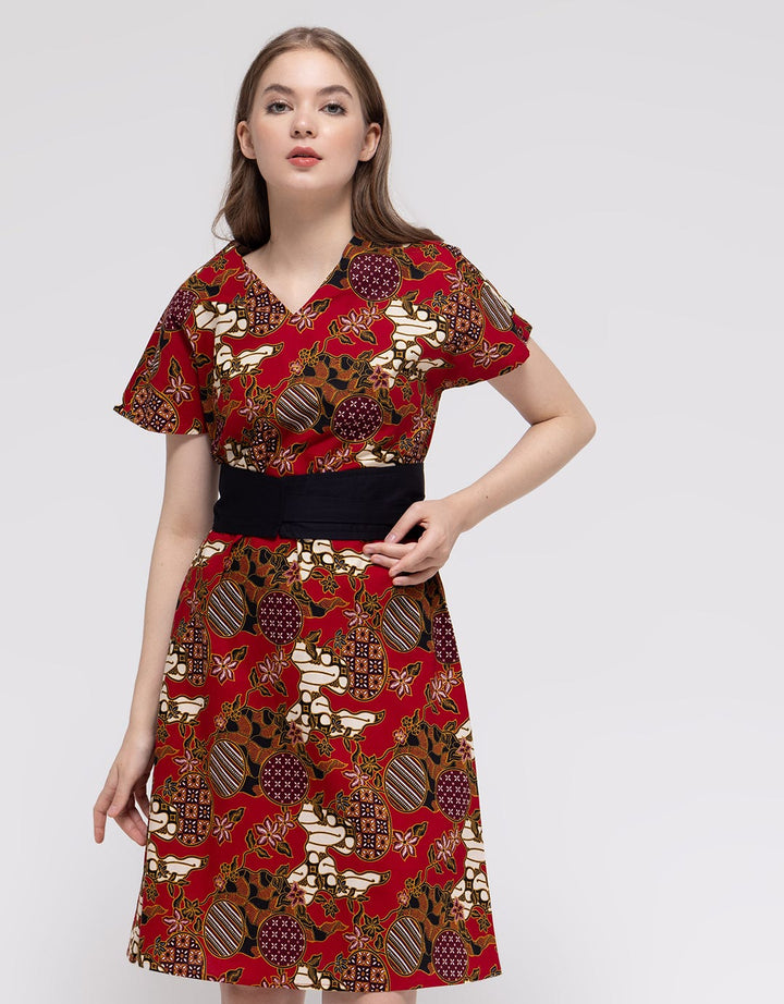 Connexion Short Sleeve Midi Dress Batik W Obi