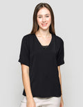 St. Yves Short Sleeve Blouse Lyonne Creepe With Lace And Metal Trims Detaling