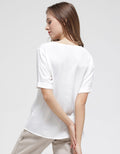 St. Yves Short Sleeve Blouse Lyonne Creepe With Lace And Metal Trims Detaling