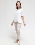 St. Yves Short Sleeve Blouse Lyonne Creepe With Lace And Metal Trims Detaling