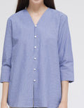 St. Yves Long Sleeve Blouse Cotton Yarn Dyed Stripe