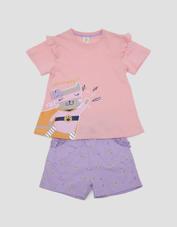 Little M Top - Bottom Set Tshirt Short Jersey Super Cat