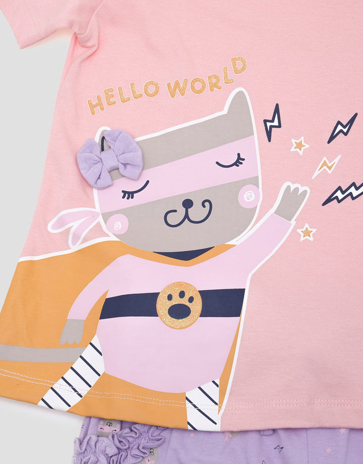 Little M Top - Bottom Set Tshirt Short Jersey Super Cat