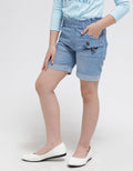 Little M Cat Print Celana Denim Pendek Anak Perempuan