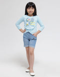 Little M Cat Print Celana Denim Pendek Anak Perempuan