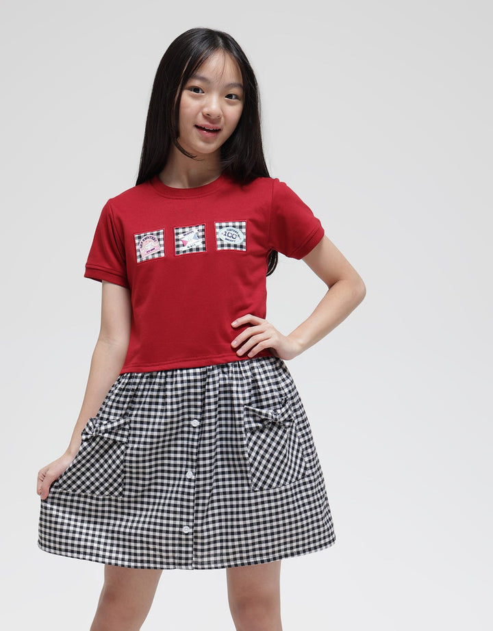 Nevada Short Sleeve Midi Dress Knit Comb Woven With Patch