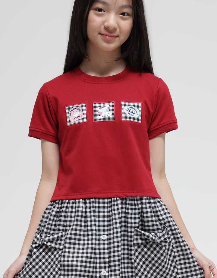 Nevada Short Sleeve Midi Dress Knit Comb Woven With Patch