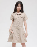 Nevada Short Sleeve Midi Dress Safari Woven Buttoned Down Dress