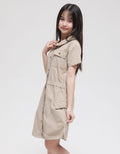 Nevada Short Sleeve Midi Dress Safari Woven Buttoned Down Dress