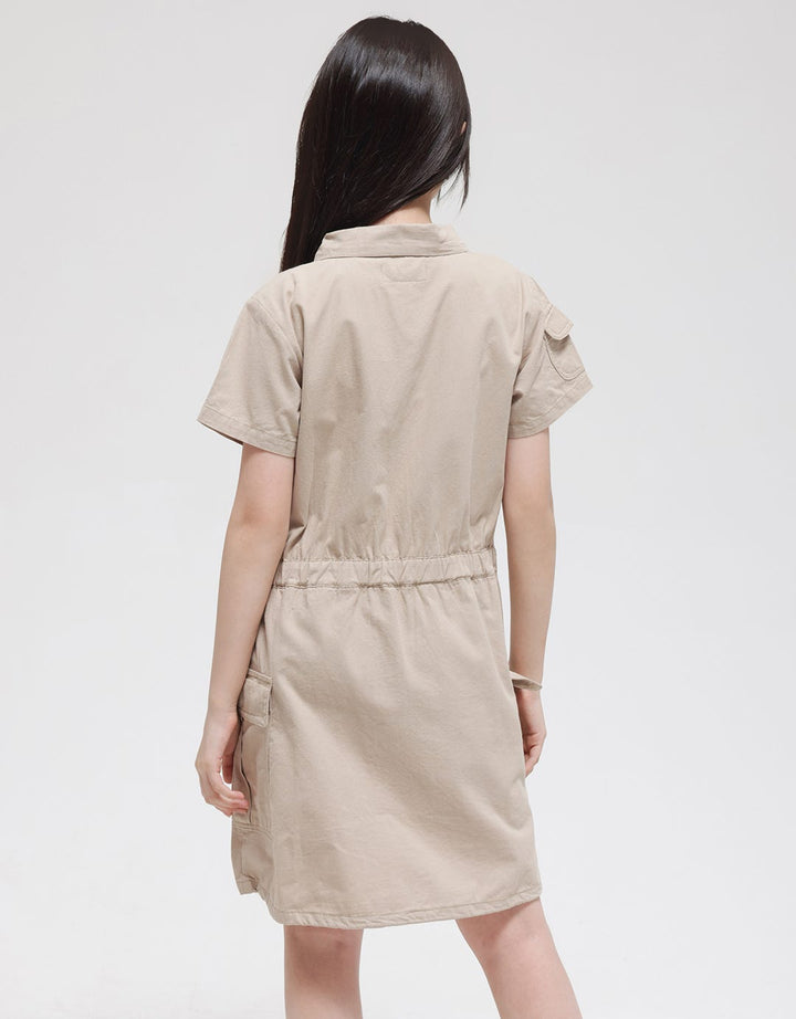 Nevada Short Sleeve Midi Dress Safari Woven Buttoned Down Dress