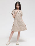 Nevada Short Sleeve Midi Dress Safari Woven Buttoned Down Dress
