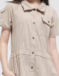 Nevada Short Sleeve Midi Dress Safari Woven Buttoned Down Dress