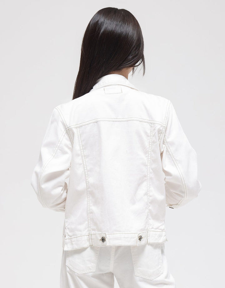 Nevada Jacket Denim With  Front Pocket And Brown Contrast Stitch