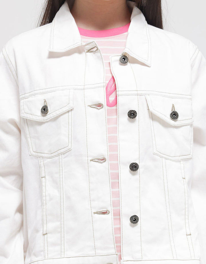 Nevada Jacket Denim With  Front Pocket And Brown Contrast Stitch