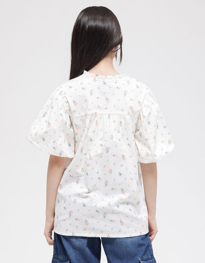 Nevada Short Sleeve Shirt Flowers With Balloon Sleeves