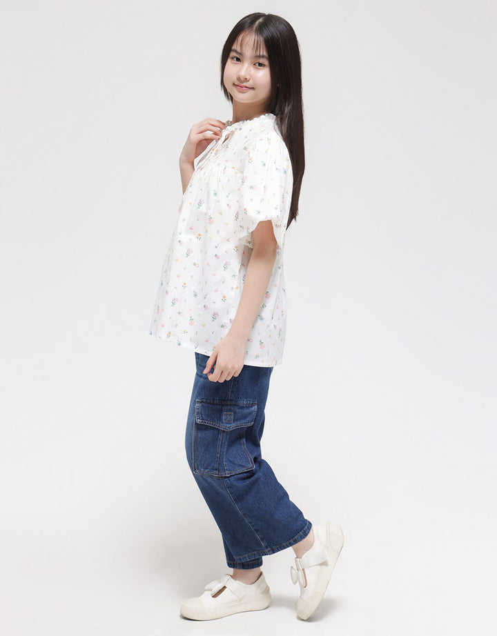 Nevada Short Sleeve Shirt Flowers With Balloon Sleeves