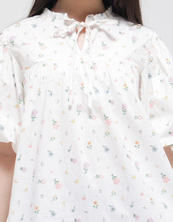 Nevada Short Sleeve Shirt Flowers With Balloon Sleeves
