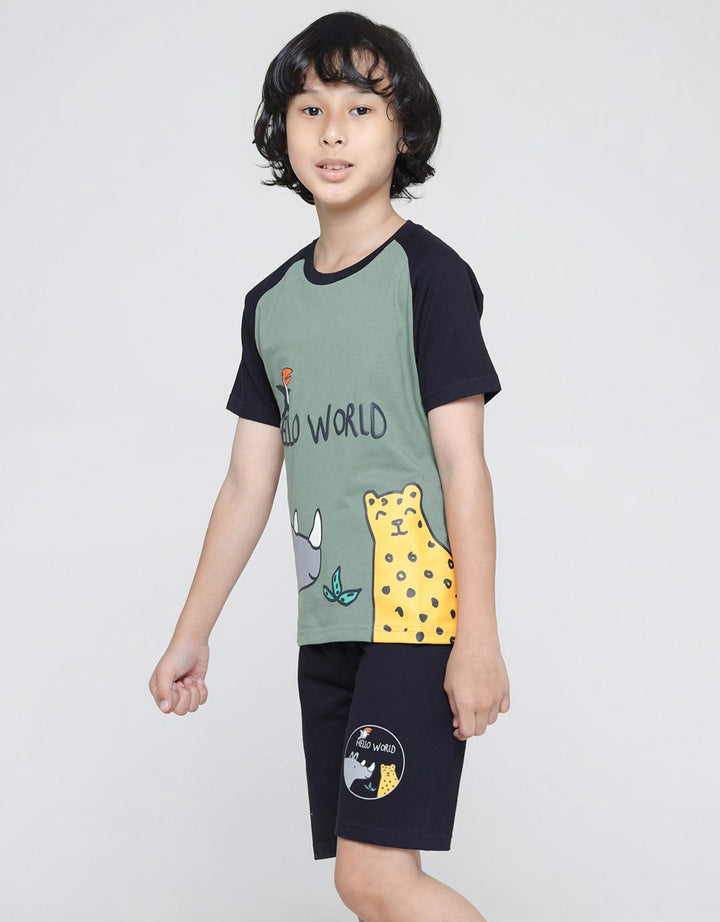 Little M Set T-Shirt Raglan Hello World
