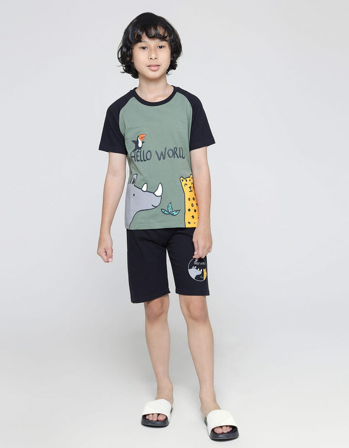 Little M Set T-Shirt Raglan Hello World