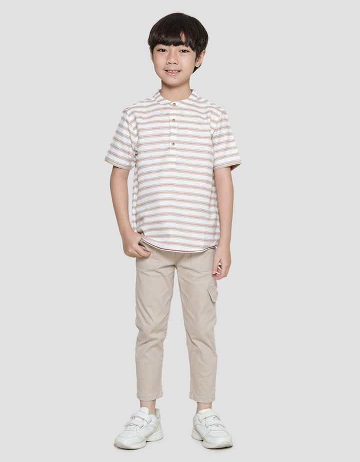 Little M Seasonal Texture Stripe Kemeja Anak Laki-Laki