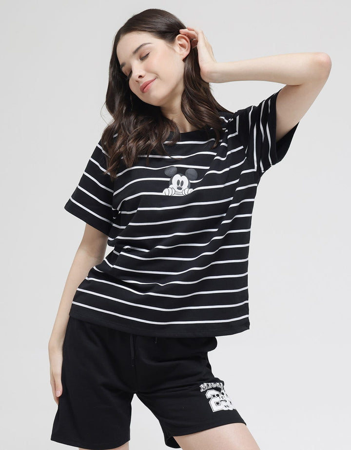 Disney Mickey Stripe Kaos Wanita